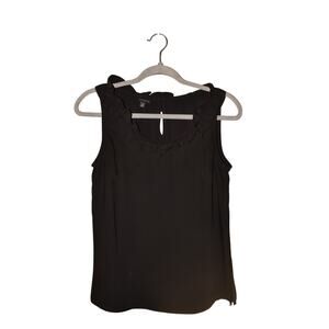 TALBOTS $58 Black Woven Ruffle Neck Back Keyhole Tank Top Blouse XS
